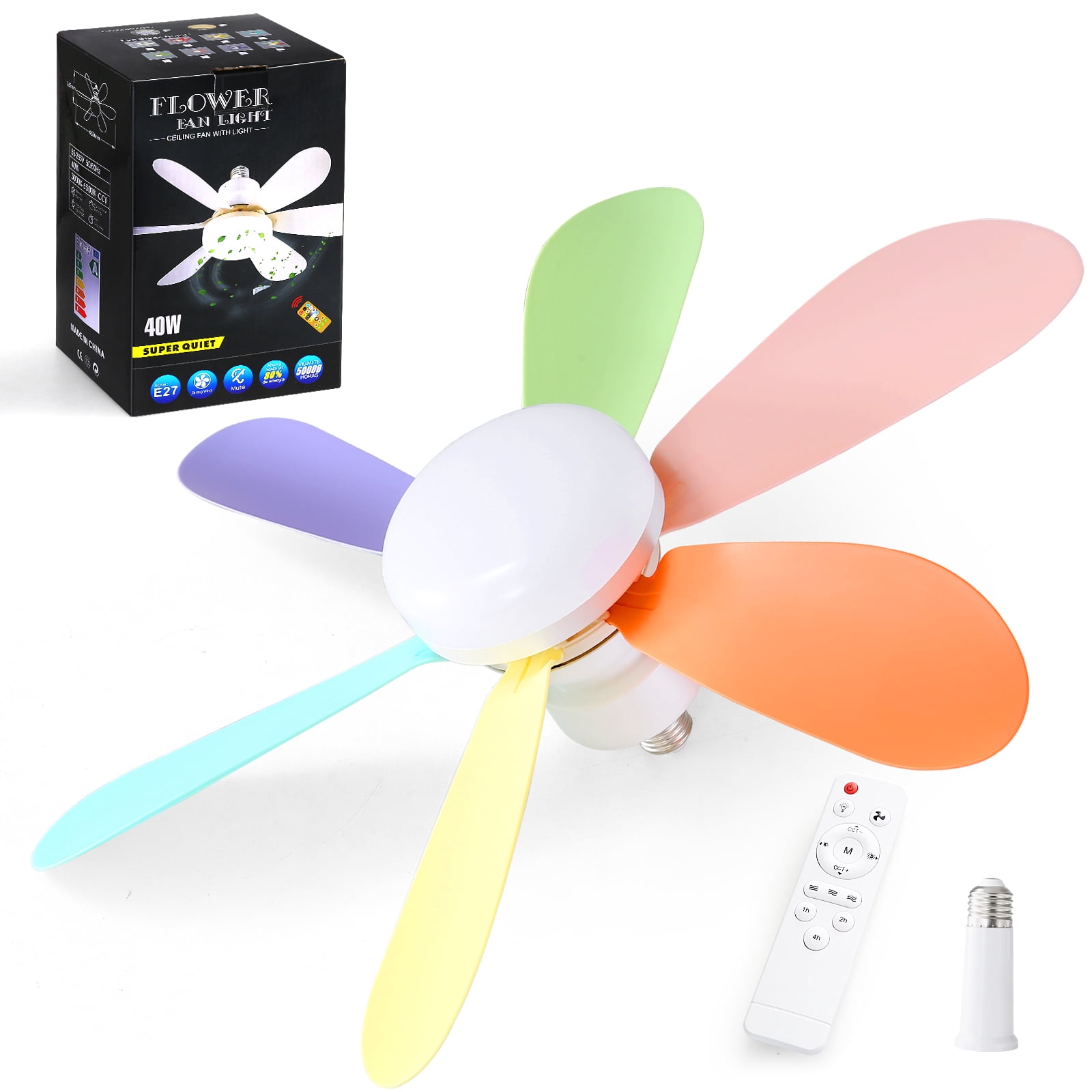 JOPESO 6 Blades Socket Fan Light with Remote 3-Timer 20.5" Memory Function Ceiling Fan Light for All Locations