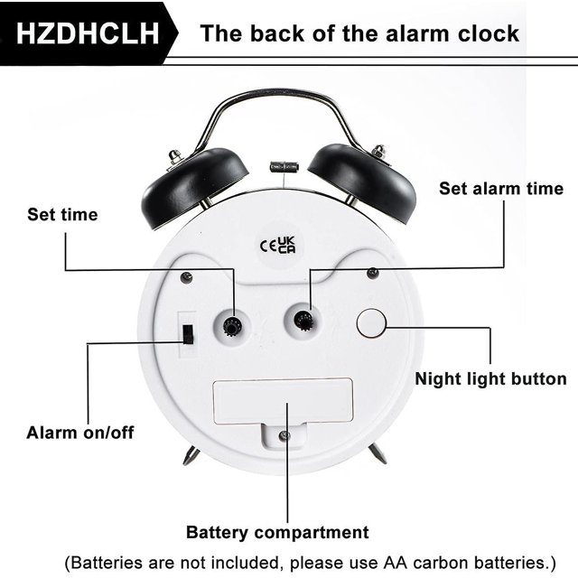 Reloj despertador fuerte para durmientes pesados para adultos, reloj despertador silencioso sin timbre doble para dormitorio, reloj de alarma analógico con luz de fondo (4 Afortunado Sencillez