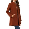 thumbnail image 4 of INSPIRE CHIC Manteau d'Hiver pour Femme à Col Montant, à Simple Boutonnage, Long Jusqu'au Milieu de la Cuisse, Brun Rouge m, 4 of 5