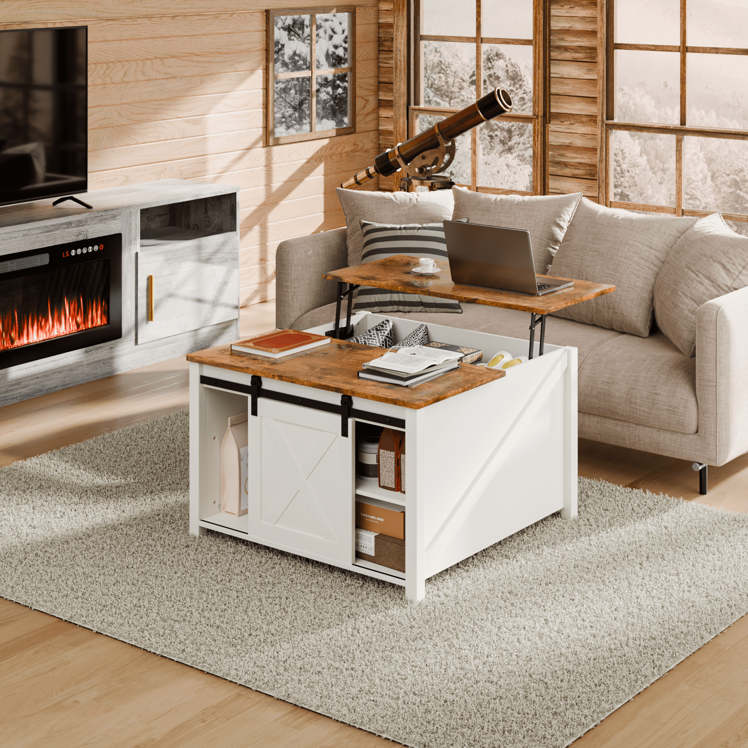 Waleaf Wooden Coffee Table, Lift Top Coffee Table with Large Hidden Storage Shelf for Living Room