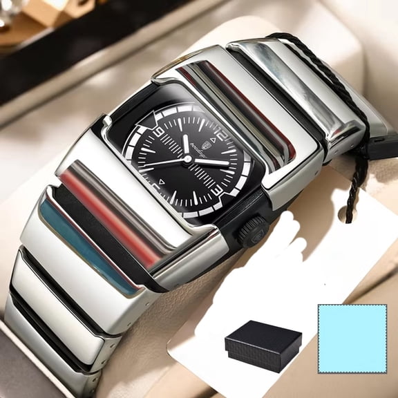 POEDAGAR Men’s Quartz Watch Stainless Steel Waterproof Luminous Wrist Watch with Gift Box