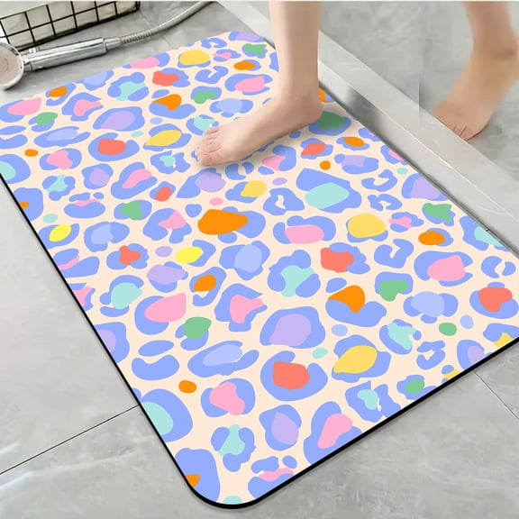 1pc Pastel Leopard Pattern Bathroom Rug Bathroom Decor and Accessories- Durable,Anti Slip,And Quick Drying,Suitable For Indoor/outdoor Use - Perfect For Bathrooms,Bedrooms,Kitchens