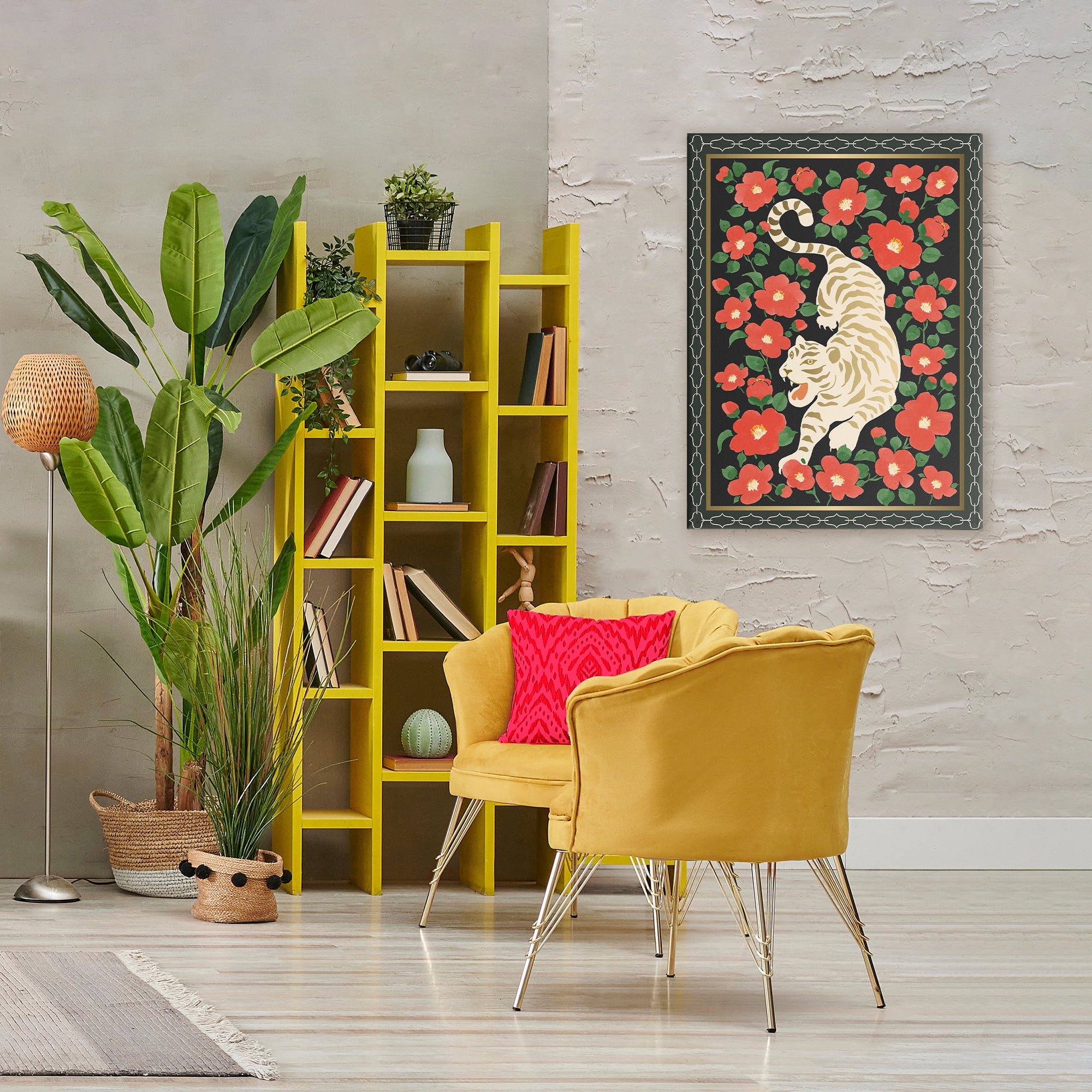 Stupell Industries Ivory Tiger Among Camelias Canvas Wall Art, design by Karolina Sato
