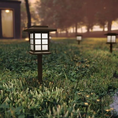 Emma + Oliver 8 Pack Brown Lantern Solar LED Outdoor Lights, Solar Powered Weatherproof Landscape Lighting for Pathway, Garden, Driveway & Yard