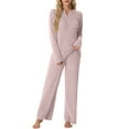 thumbnail image 3 of MINTREUS Women's Pajama Set Long Sleeve Lounge Set Ribbed knit Sleepwear Two Piece Pjs Set with Pocket, 3 of 7
