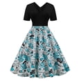 thumbnail image 1 of Pompotops Robe d'Été à Manches Courtes Col en V Vintage Imprimée pour Femme, 1 of 7