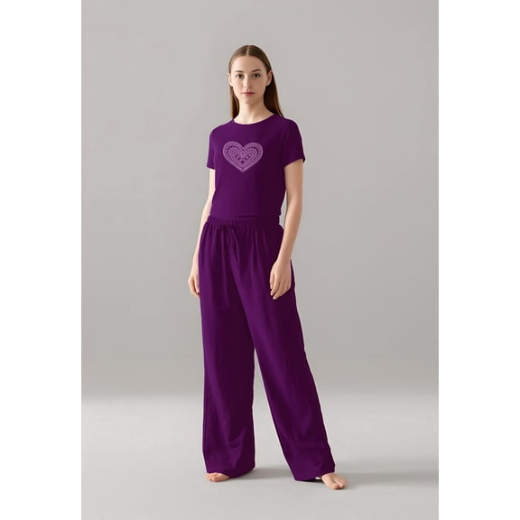 Cherryloom Women's Henna Heart Cotton/Modal PJ Set: Fitted Tee & Pants