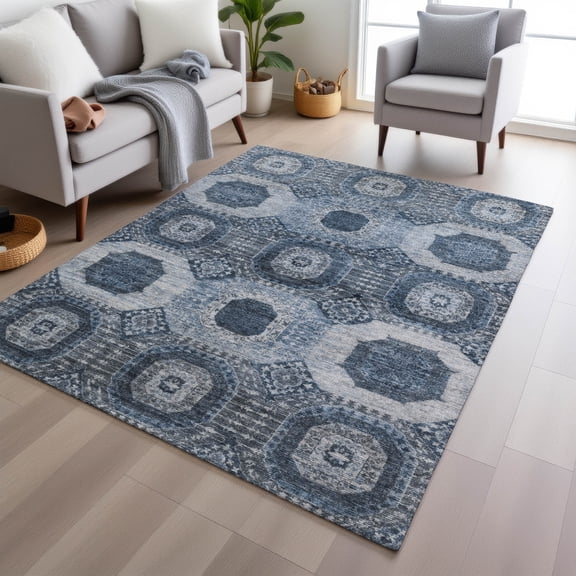 Addison Rugs Chantille Indoor/Outdoor Transitional Panels Blue Machine Washable Rectangle Rug, 10' x 14'