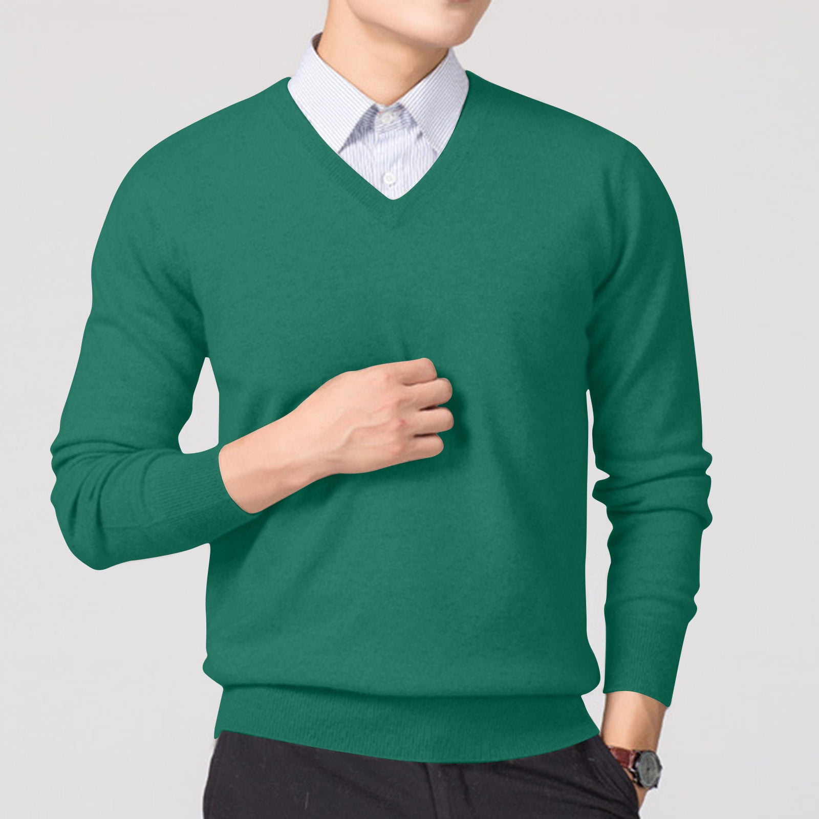 Puntoco Men's V Neck Sweater Knitted Pullover Casual Soft Lightweight Long  Sleeve Dress Sweater Green 12(XXL) - Walmart.com