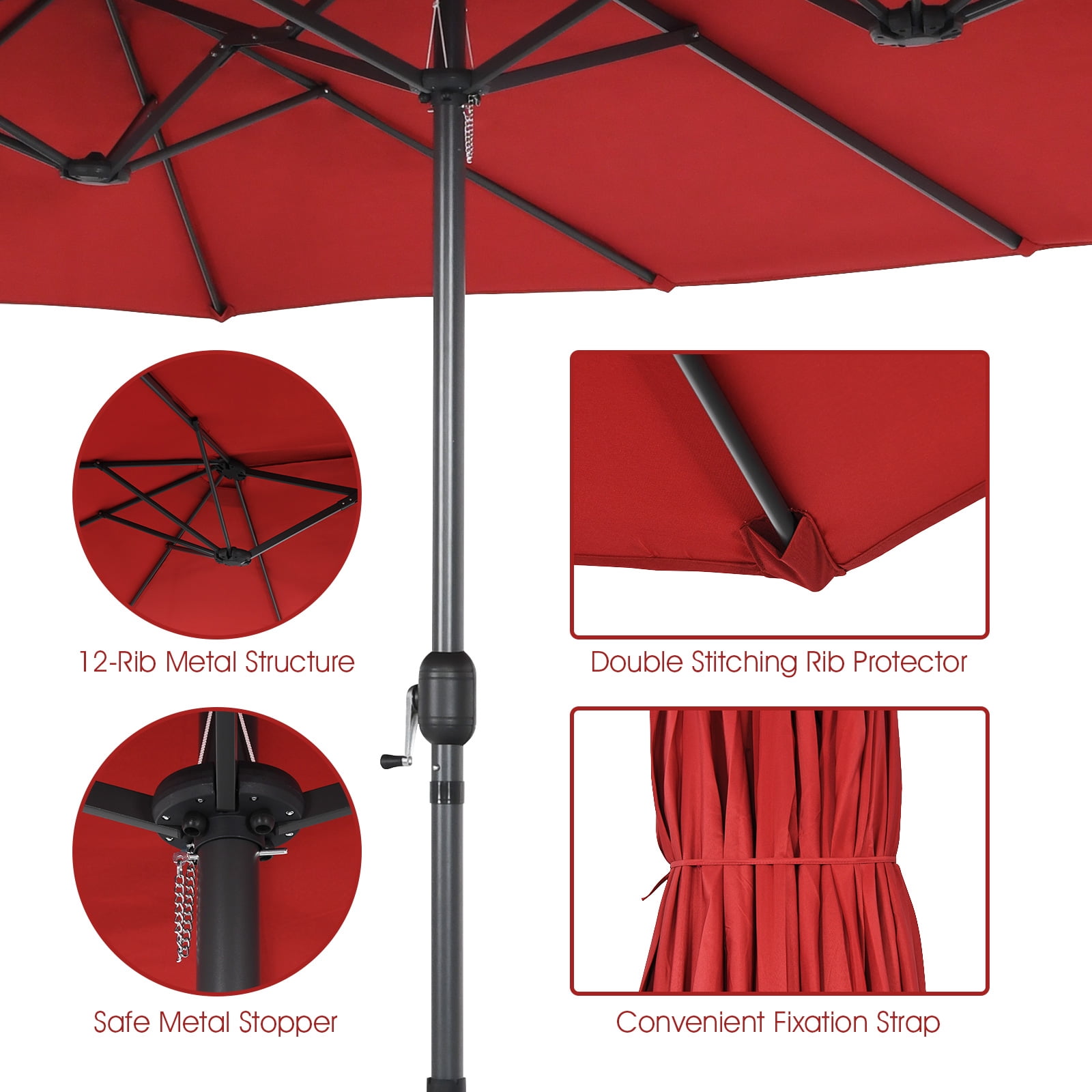 Patiojoy 15FT Double-Sided Twin Patio Umbrella with Base Extra-Large Market Umbrella for Outdoor Red