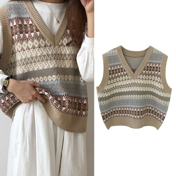 Honganda Women?s Loose Bohemian Printed Sleeveless V Neck Sweater Vest 