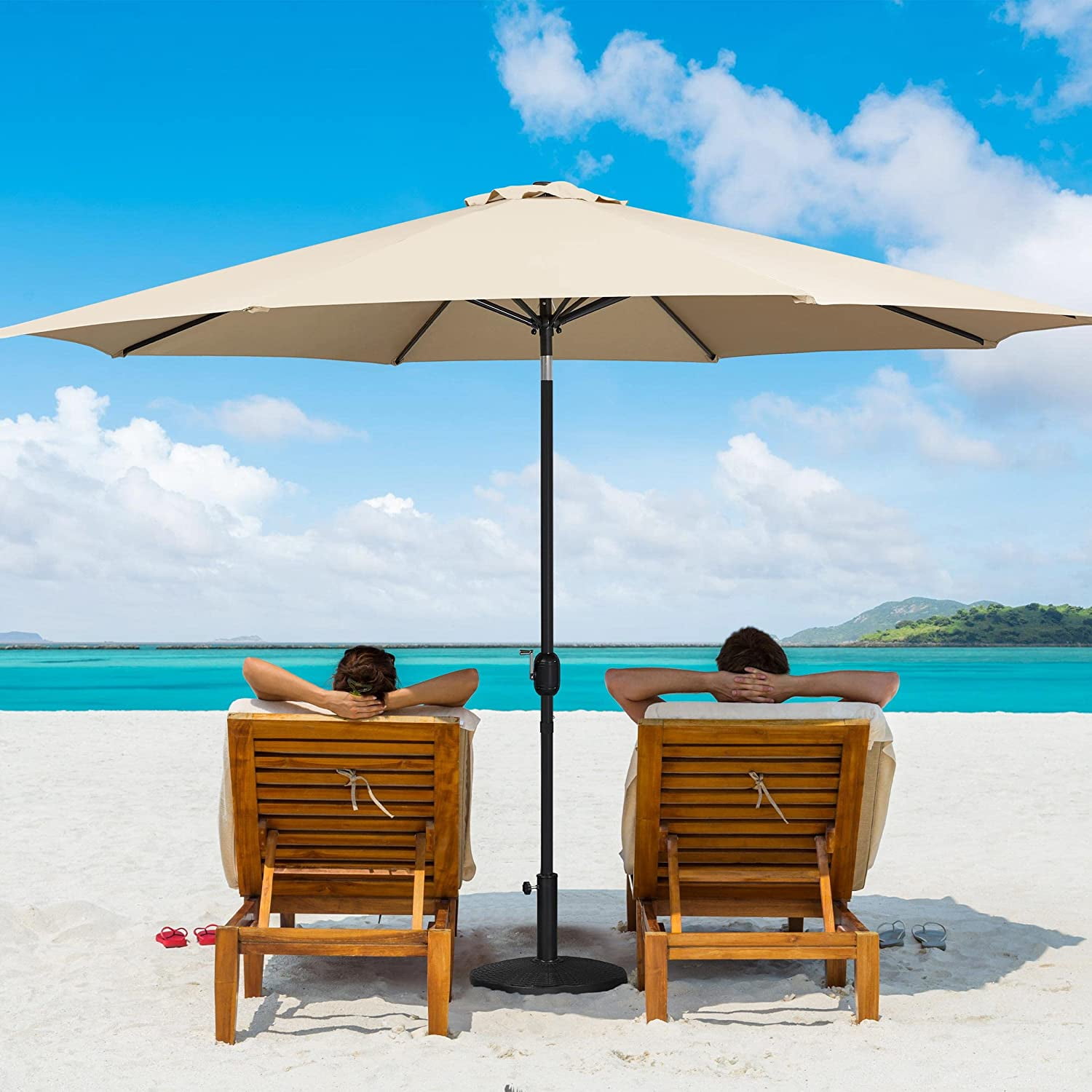 11FT Patio Umbrella Outdoor Market Table Umbrella with Push Button Tilt & Crank for Garden/Lawn/Deck/Backyard/Pool/Beach, 8 Ribs, Tan