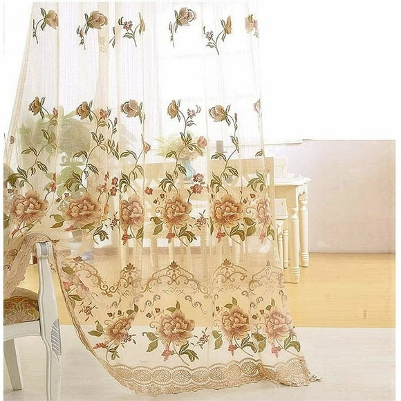 TIYANA Luxury Embroidered Sheer Curtain for Living Room 84 inch Length Custom Romantic Elegant Luxurious Delicate Embroidery Drape Window Dressing Sheer Bedroom Rod Pocket Top 1 Panel 52x84 inch
