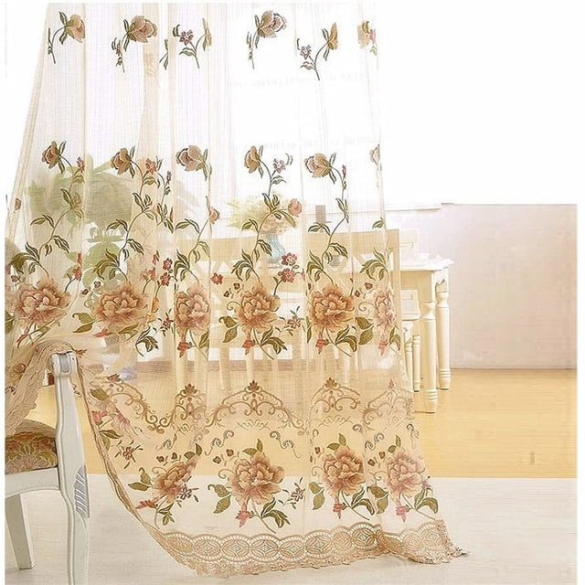 Cortina Transparente TIYANA 99x213 cm con Bordado y Presilla para Barra