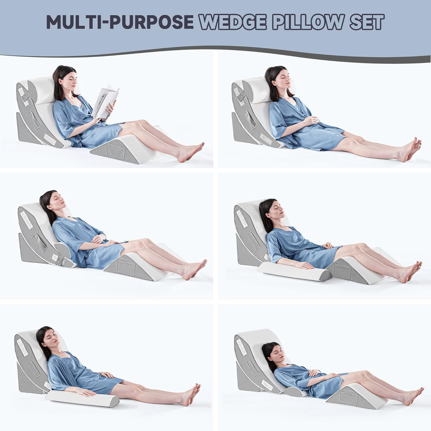 4PCS Orthopedic Bed Wedge Pillow Set for Sleeping, Post Surgery Foam Pillow for Body, Back and Leg Pain Relief, Triangle Adjustable Support Pillow - Acid Reflux, Anti Snoring & GERD Sleeping