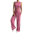 thumbnail image 2 of LYMAYTER Women Casual Outfit Set Solid Color Top Tank Pants Comfy Lounge Wear Everyday Versatile Set S-XL, 2 of 9