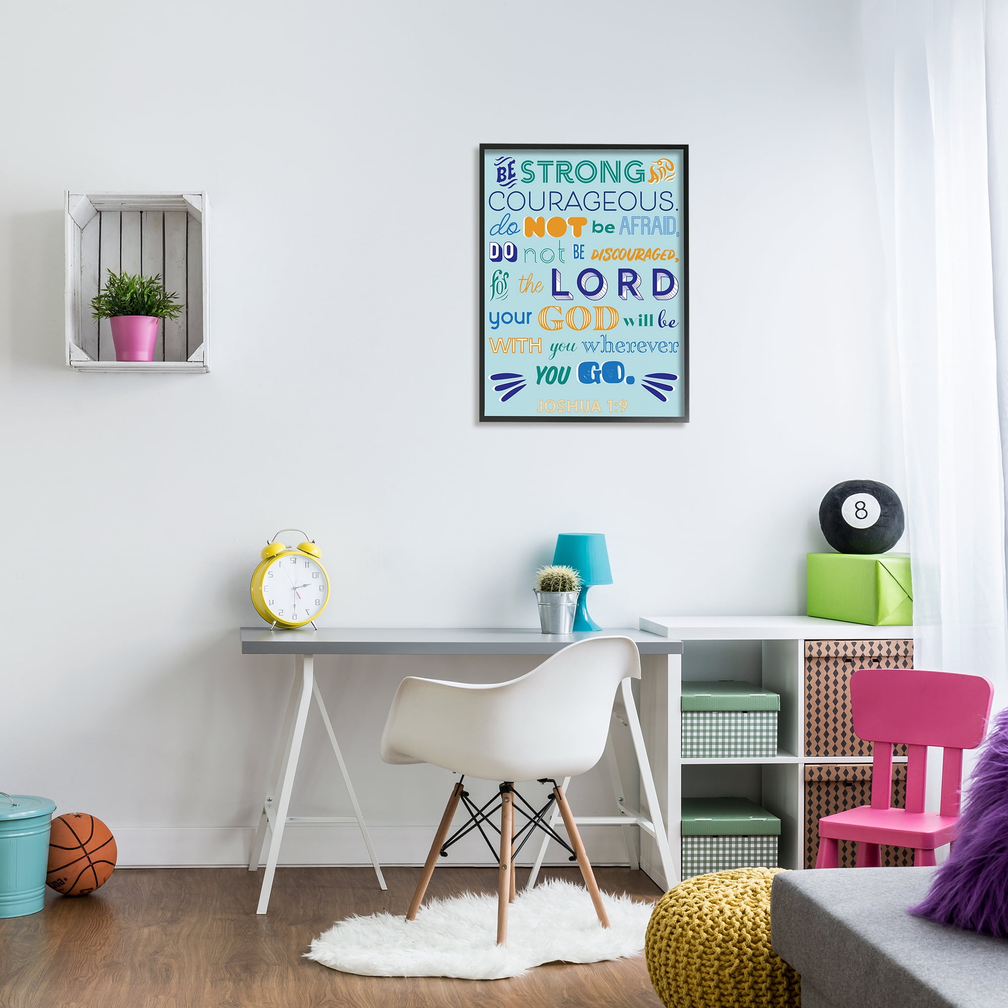 Stupell Industries Be Strong Religious Blue Orange Inspirational Word Design Framed Wall Art by The Saturday Evening Post