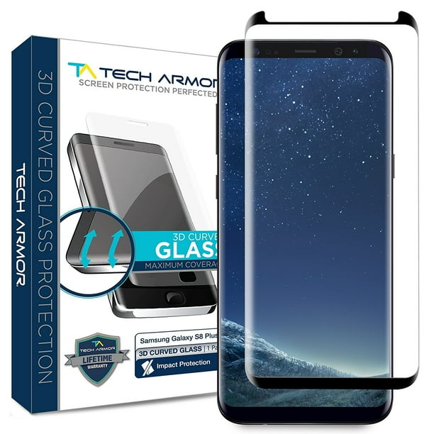 Samsung Galaxy S8 Plus Glass Screen Protector From Tech Armor 3d Curved Ballistic Glass Case Friendly Black 1 Pack Walmart Com Walmart Com