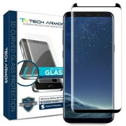 Samsung Galaxy S8 Plus Glass Screen Protector from Tech Armor, 3D Curved Ballistic Glass, Case-Friendly, Black - [1-Pack]