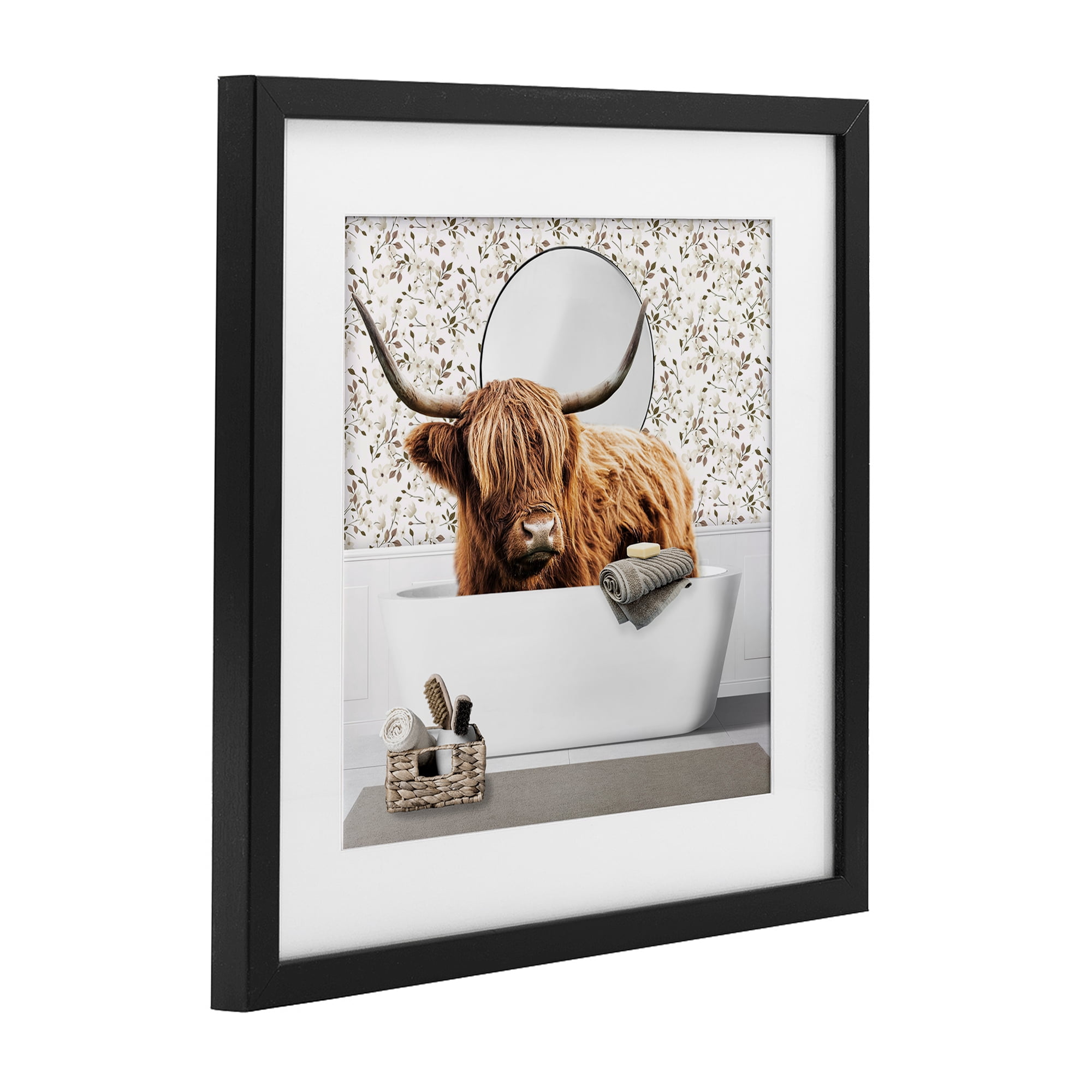 Stupell Industries Boho Cattle Bath Time Black Framed Print Under Glass, design by CAD Designs