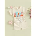 thumbnail image 2 of Toddler Baby Girl Easter Outfits Fuzzy Letter Bunny Embroidery Short Sleeve T-Shirts Shorts 2Pcs Summer Clothes Set, 2 of 8