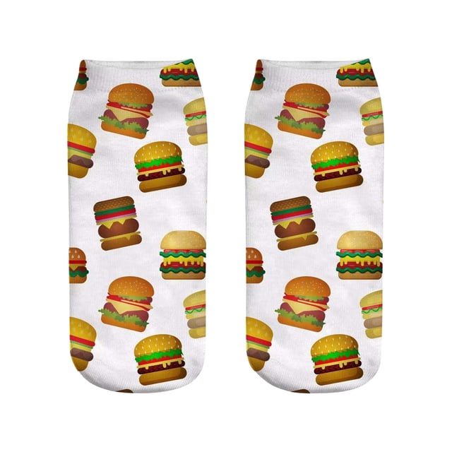 LSLJS Mode Homme Femme Amusant Imprimé Hamburger Frites Coton Absorbant la Sueur Section Courte