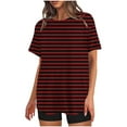 thumbnail image 1 of Penkiiy T-Shirts Surdimensionnés pour Femmes Coupe Ample à Blocs de Couleur Rayés Col Ras du Cou Manches Courtes Hauts Blouse Décontractée d'Été Y2K 2024 T-Shirt Basique 3TG Rouge, 1 of 4