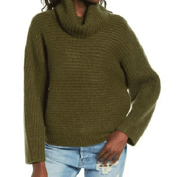 Leith Women's Ribbed Long Sleeve Turtleneck Sweater Pullover Green L, $49 NWT