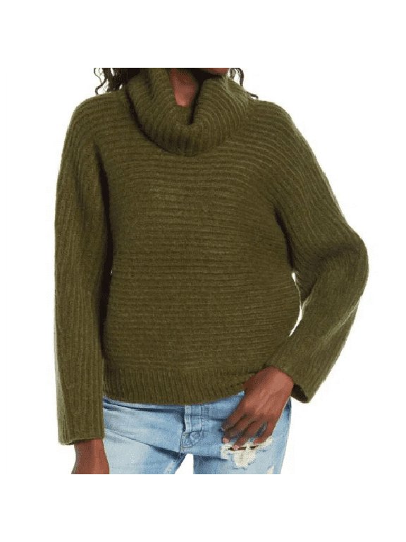 Women's Ribbed Long Sleeve Turtleneck Sweater Pullover Green L, $49 NWT
