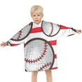 thumbnail image 3 of Red and White Striped Baseballs Pattern Blanket Hoodies for Kids 6-13YR Oversize Wearable Blanket Hoodies for Boys Girls Teens, 3 of 7