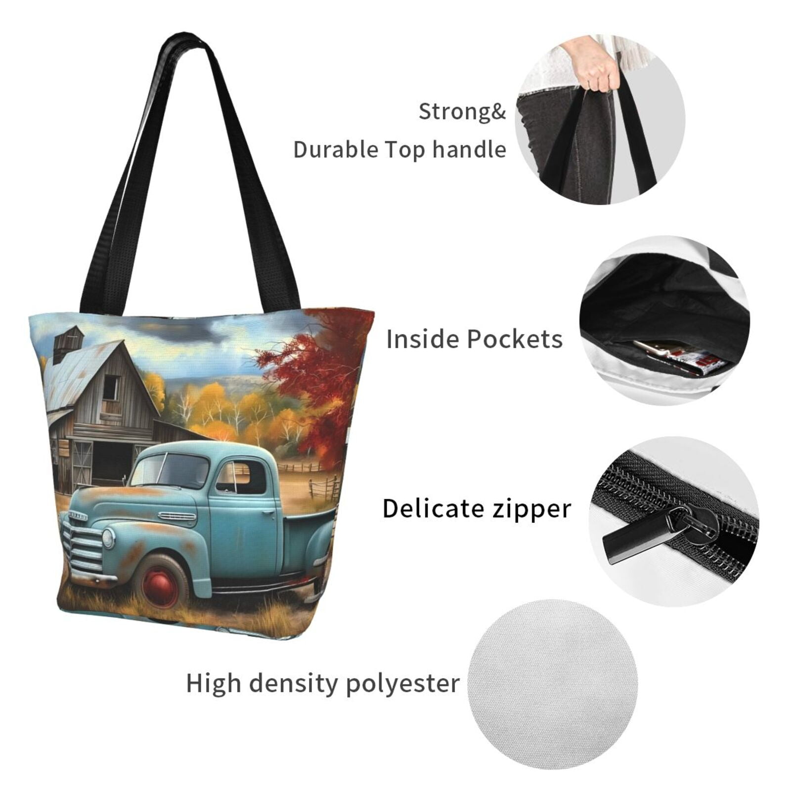 Sikiie Vintage Truck Farm Scene Print Shoulder Bag Casual
