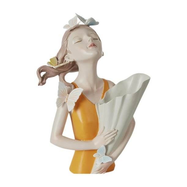 Jarrón de estatua femenina, figura de niña moderna, maceta de resina elegante, maceta de escritorio, figuritas de niña, florero para decoración de Naranja