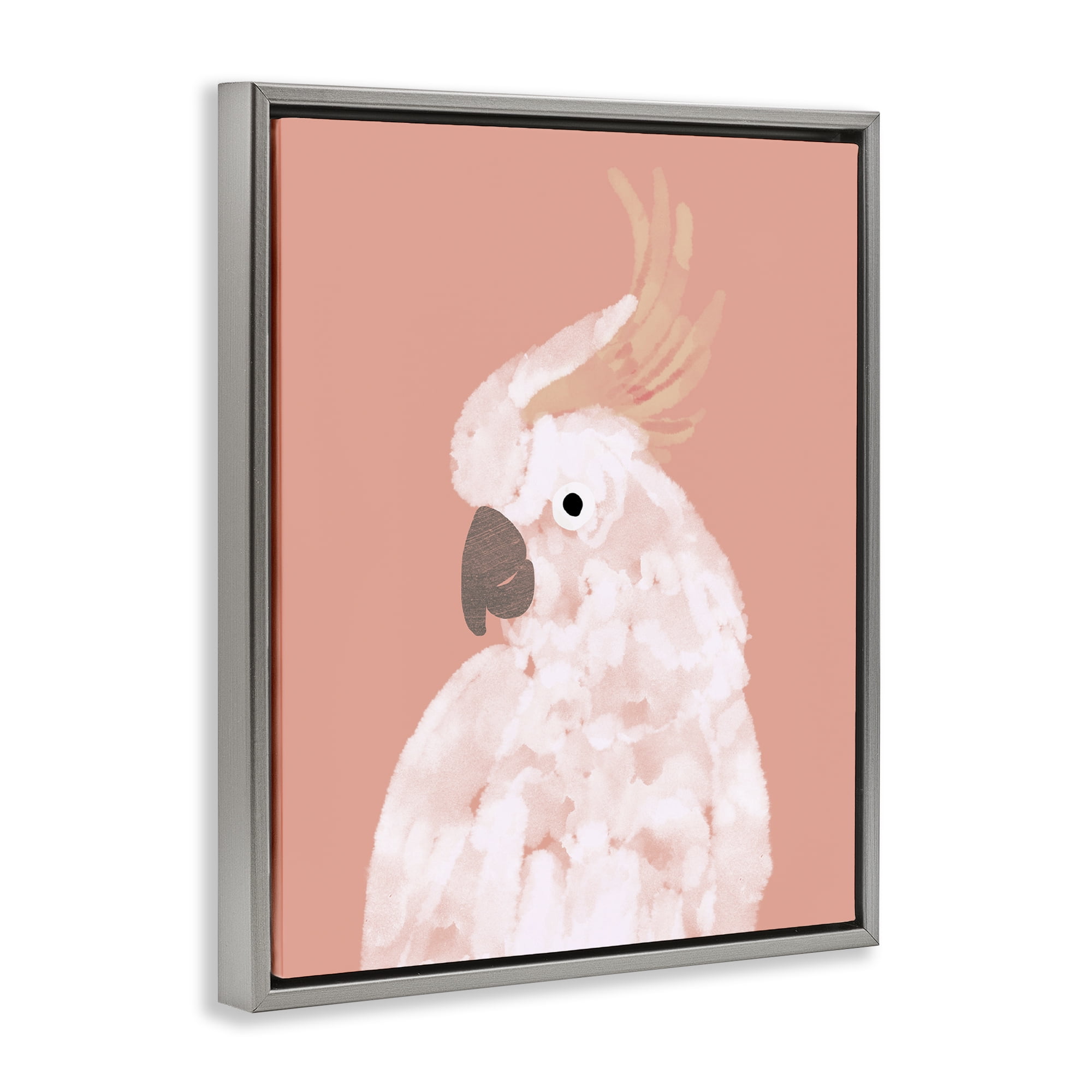 Stupell Industries Cockatiel on Pink Animals & Insects Painting Gray Floater Framed Canvas Art Print Wall Art, 17 x 21
