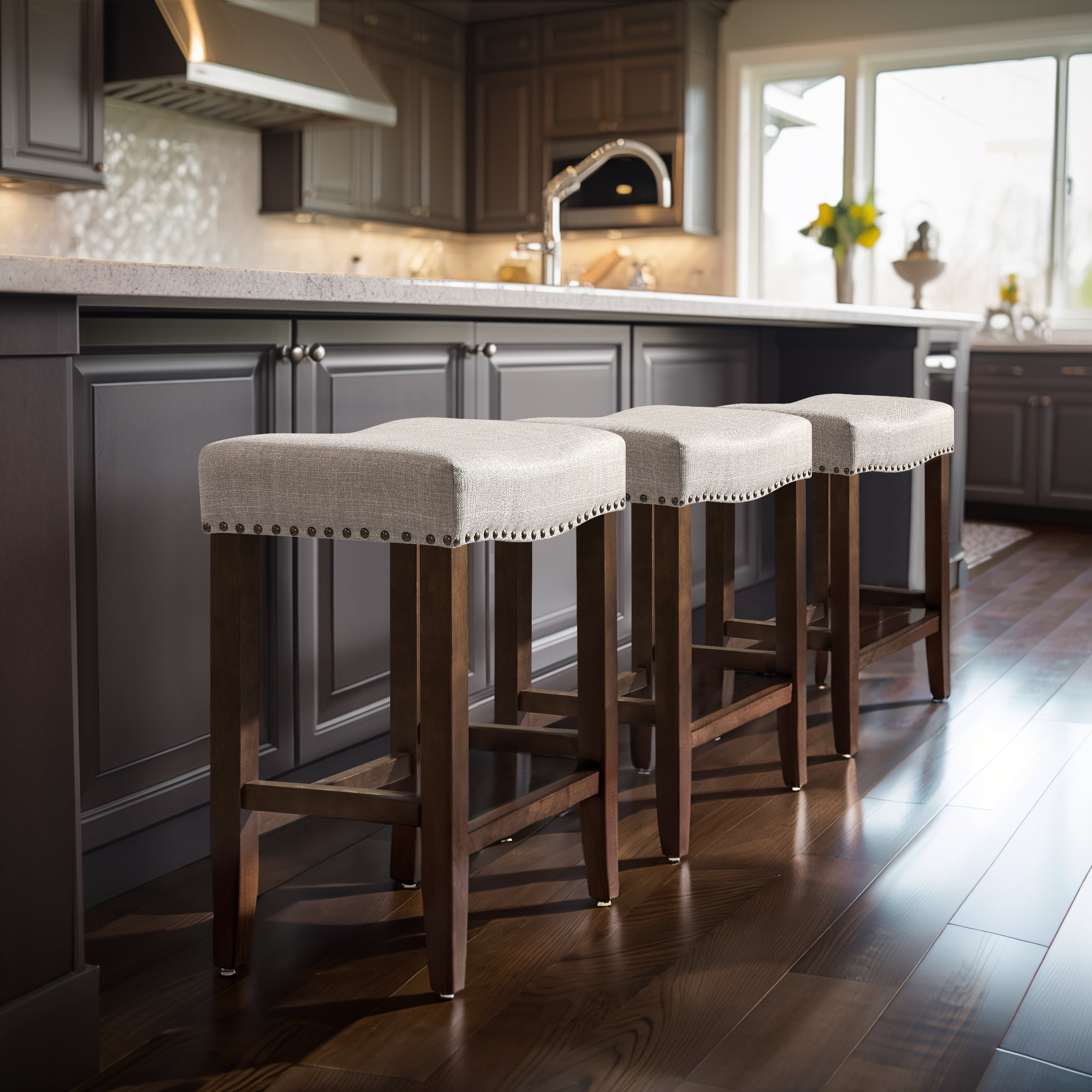 Subrtex 29" Backless Bar Stool, Wood Upholstered Counter Stool for Kitchen, 4PC, Gray