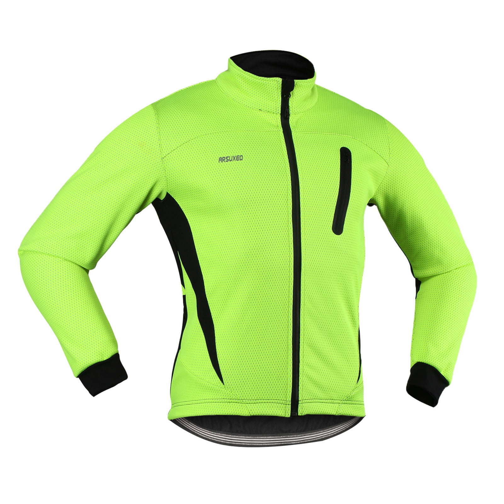 Men Winter Windproof Cycling Jacket Fleece Thermal Reflective Bike Coat Green 
