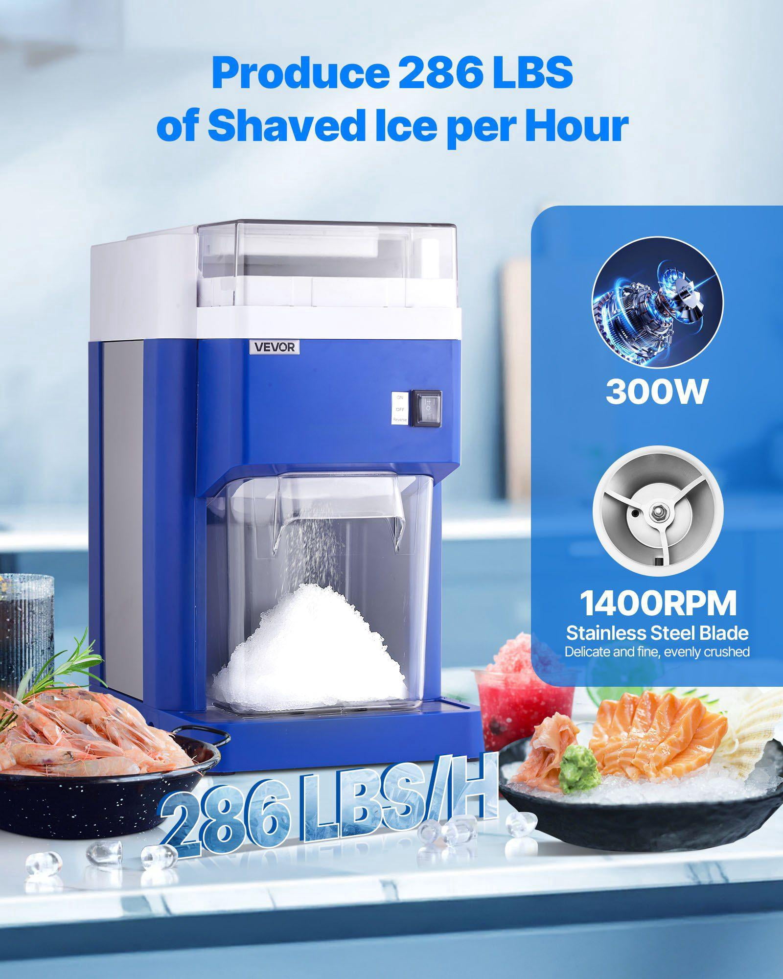Commercial Ice Shaver Machine 1.91QT 1.8L Large Electric Snow Cone Maker 300W Motor Stainless Steel Blades Fine Fluffy Shaved Ice for Home Party Restaurant Dessert Shop Blue