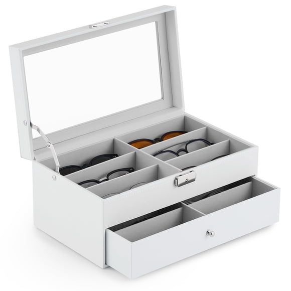 Organizador de Anteojos de Sol CO-Z de Cuero con 12 Compartimentos y Cerradura Blanco