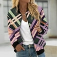thumbnail image 2 of Women's Bomber Jacket Casual Printed Baseball Coat Long Sleeve Outerwear Windbreaker with Pockets Zip Up Cropped Sweatshirt (Pink S), 2 of 5