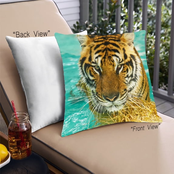 Ahgly Company Animals Tiger Outdoor Throw Pillow, 18 inch by 18 inch