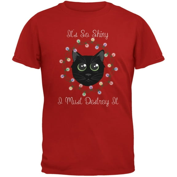 Christmas Lights Its So Shiny Cat Red Adult T-Shirt - X-Large