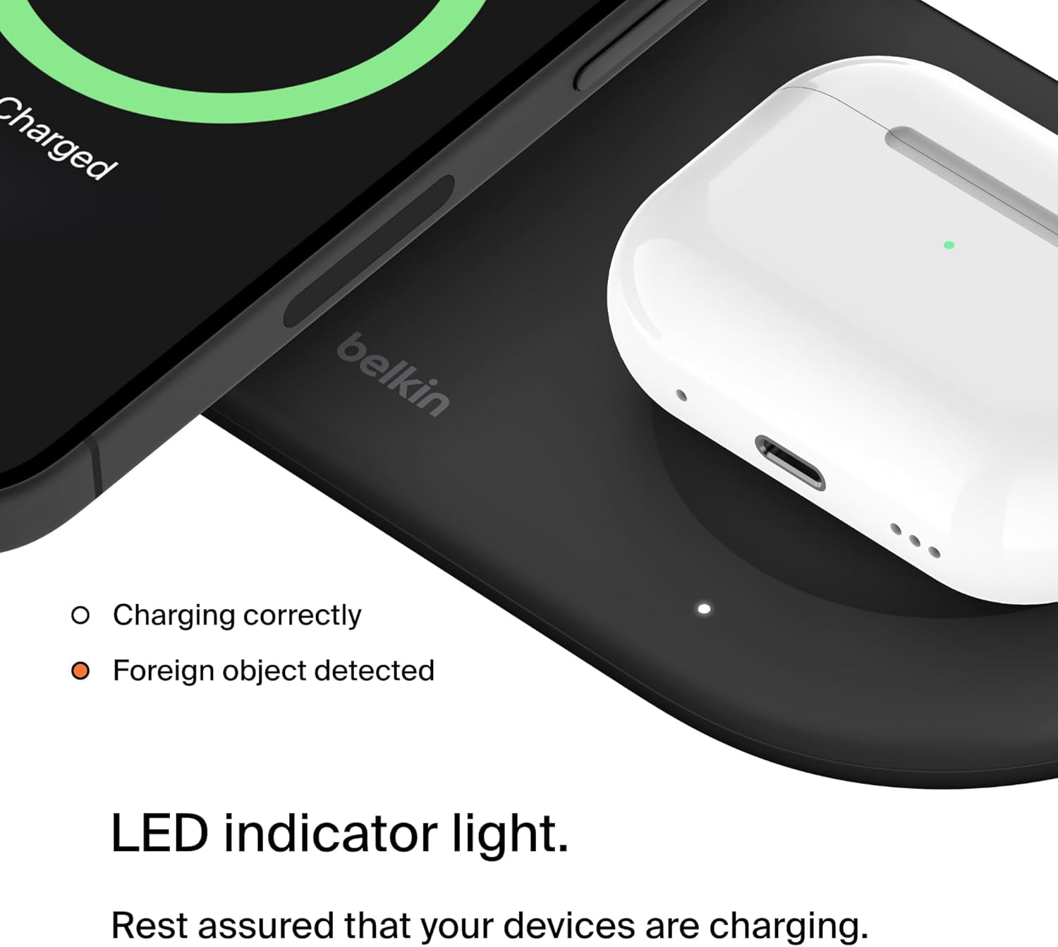 Belkin 2-in-1 Wireless Charging Pad w/ Qi2 15W + Additional USB-C Port - MagSafe-Compatible iPhone Charger, Charging Station for iPhone 16, iPhone 15, & iPhone 14 Series, AirPods, and More - Black