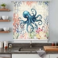 thumbnail image 4 of Coastal Nautical Octopus Semi Sheer Curtains Drapes for Living Room,Bedroom,French Doors Window 72 Inches Long,Oceans Corals Jellyfish Starfish Rod Pocket Chiffon Curtain Voile Drapery Panel, 4 of 8