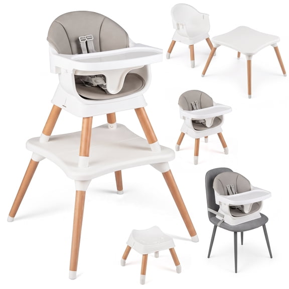 MULTIGOT 9-in-1 Convertible High Chair for Babies and Toddlers with Solid Wood Legs Gray White