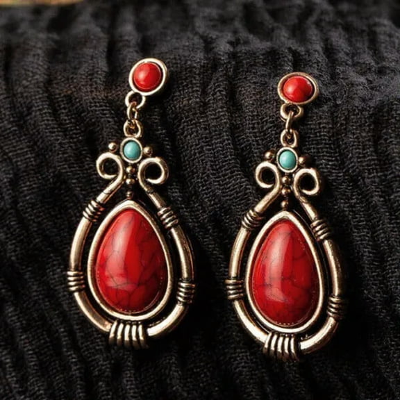 QQTDFG Vintage 925 Silver Drop Earrings for Women Turquoise Wedding Jewelry A Pair/set-Red