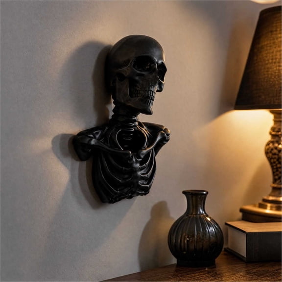 Aonerit Skeleton Wall Decor,1pc Skull Torso Sculpture,Gothic Halloween Wall Art,Resin Mount Ornament,Spooky Home Party Decor