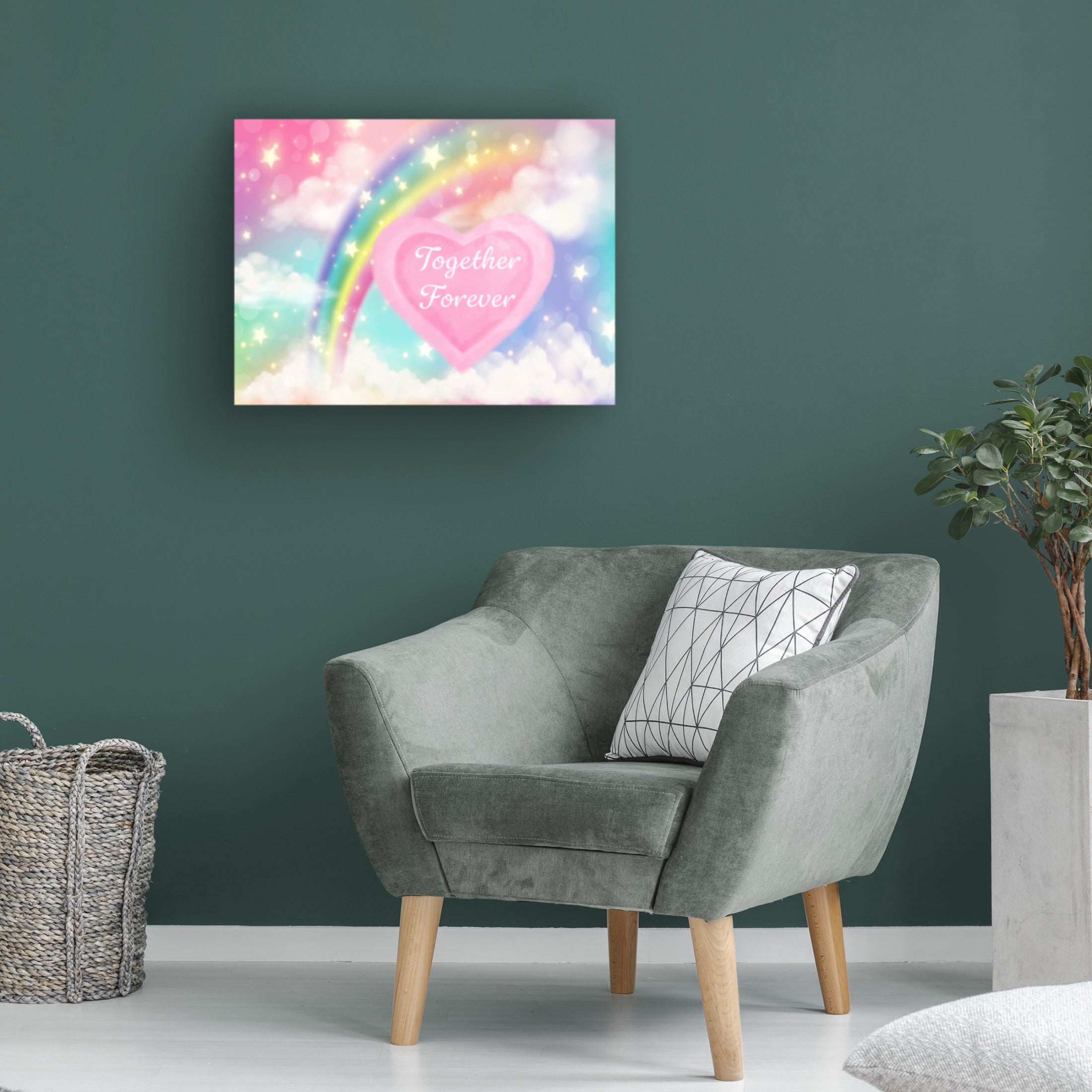Canvas Wall Art - Jean Plout 'Together Forever Rainbow' Wall Art for Living Room, Bedroom, or Office Décor by Trademark Fine Art - 19 x 19 Inches