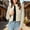 Beige, variant on Women's Suede Jacket Stand Collar Button Up Cropped Fit Long Sleeve Shoulder Epaulets Structured Seams Casual Outerwear Layering Essential