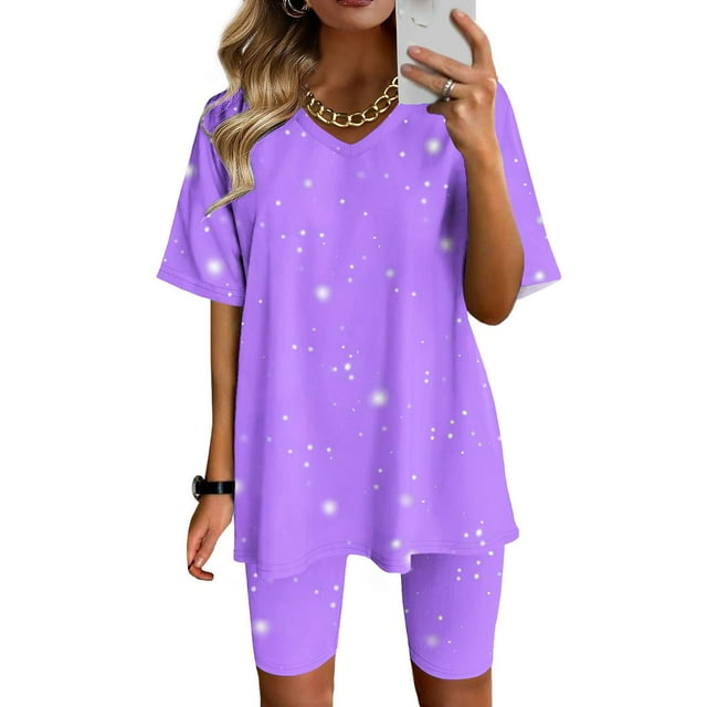 Fankiway Ensemble Décontracté d'Été pour Femmes Col en V Manches Courtes et Shorts Ensemble de Vêtements pour Femmes 2 Pcs