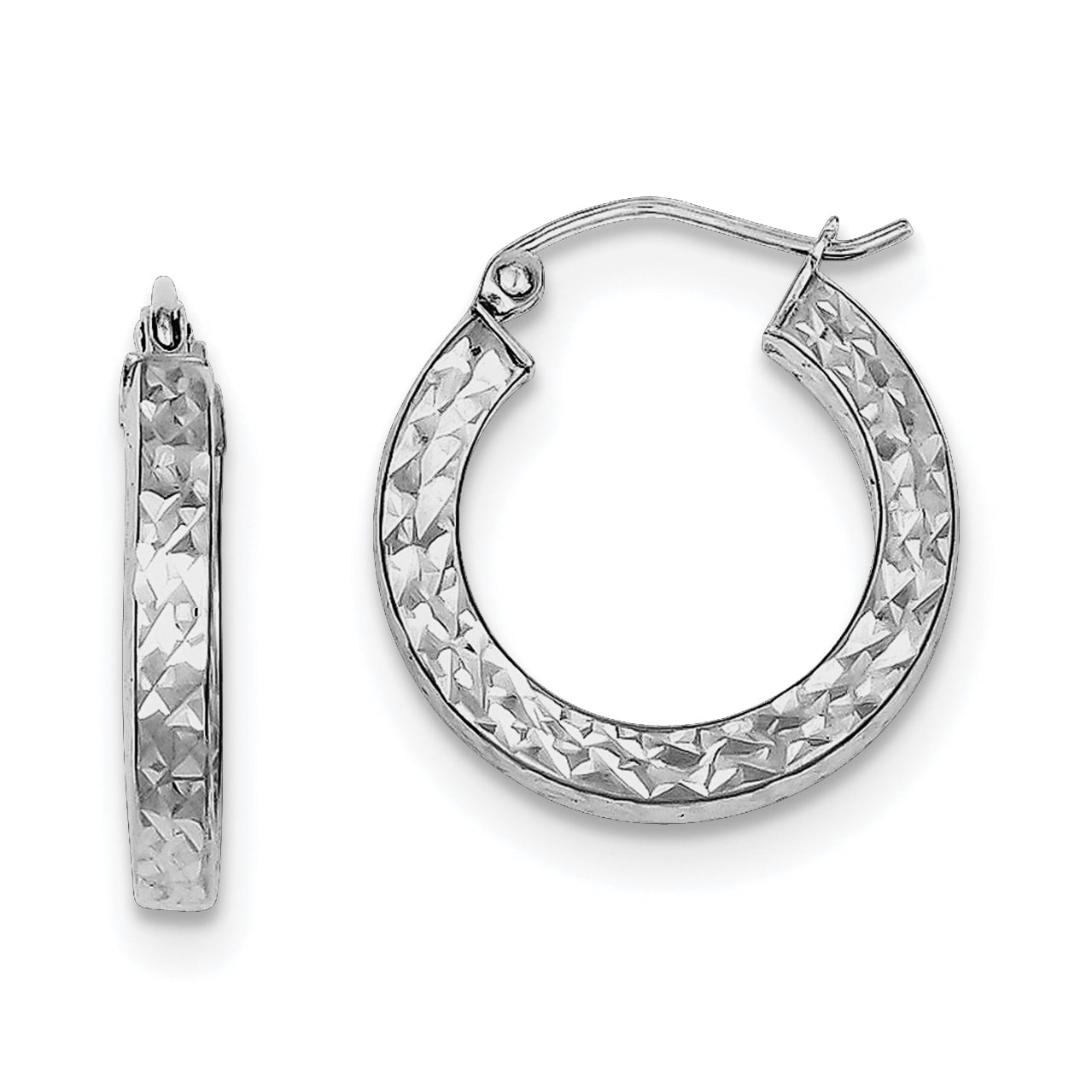 14k & Rhodium Diamond-Cut 3x20mm Hoop Earrings