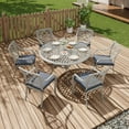 thumbnail image 4 of Mondawe 7 Piece Cast Aluminum Outdoor Dining Set Retro Patio Dining Set for 6 Includes 53” Round Table and 6 Chairs with Removable Cushions and Umbrella Hole for Patio Deck Garden Porch, 4 of 11